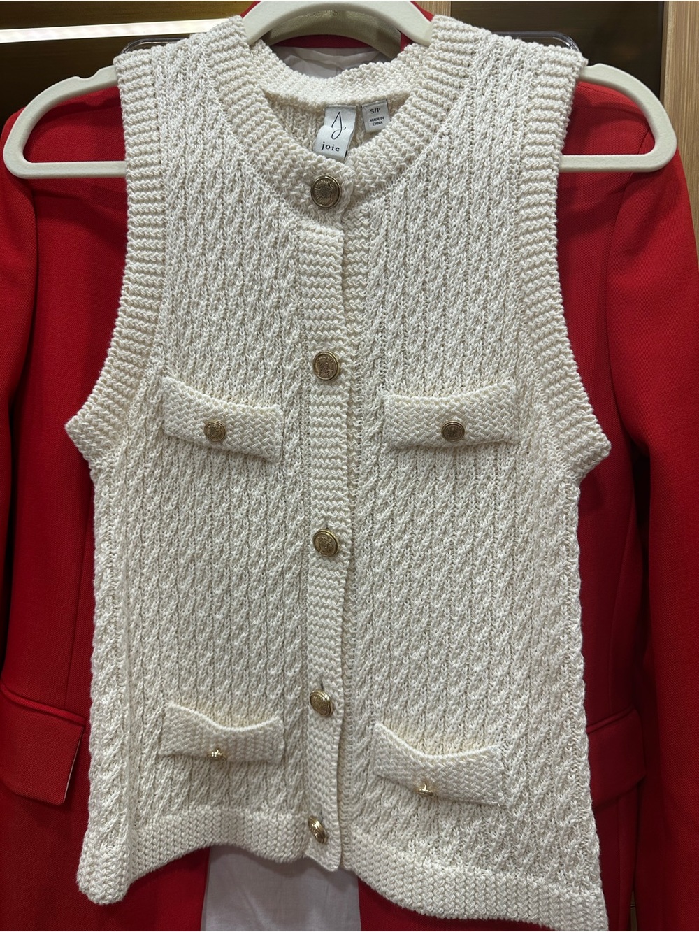 Joie Ivory Knit Cardigan with Gold Buttons